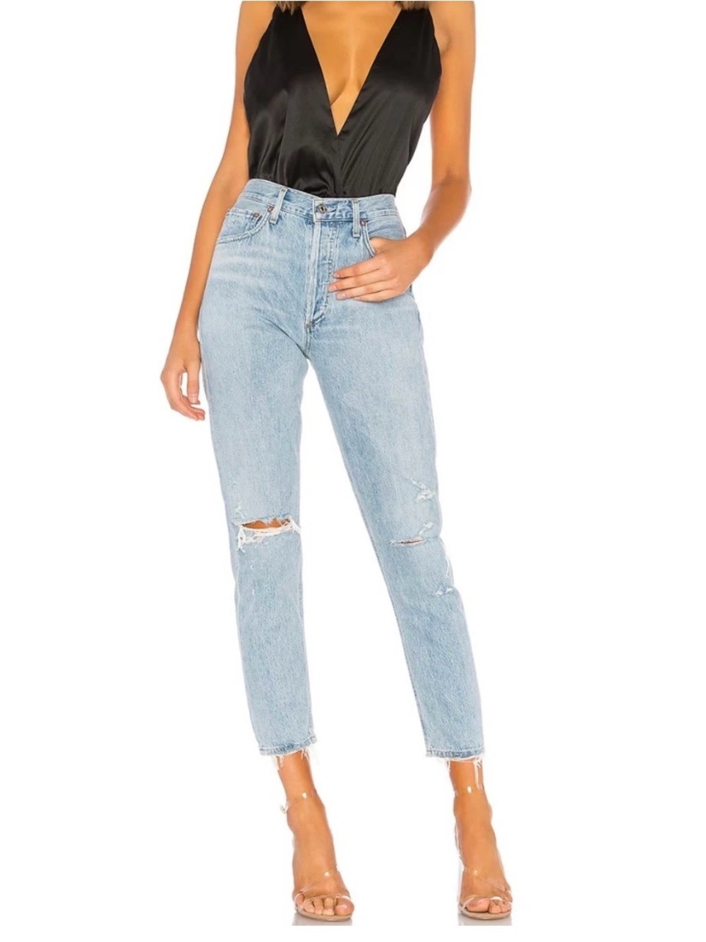 Agolde Light Blue High-Rise Distressed Jeans